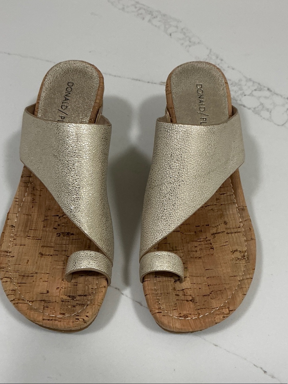Donald J. Pliner Metallic Pearl Cork Toe-Loop Slides